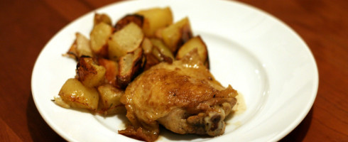 Salty, Sweet, Tangy: Chicken Braised in Soy Sauce and Lemon, Roasted Vegetables