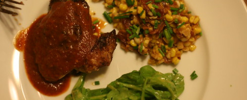 Chang’d: Grilled Chicken Parts with Salsa Roja, Sauteed Corn with Miso Butter