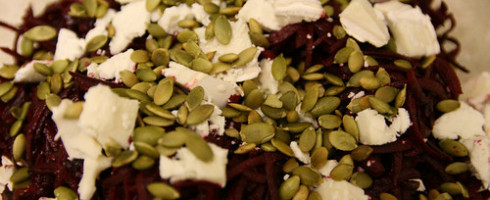 Raw Beet Salad with Bucheron and Pumpkin Seeds
